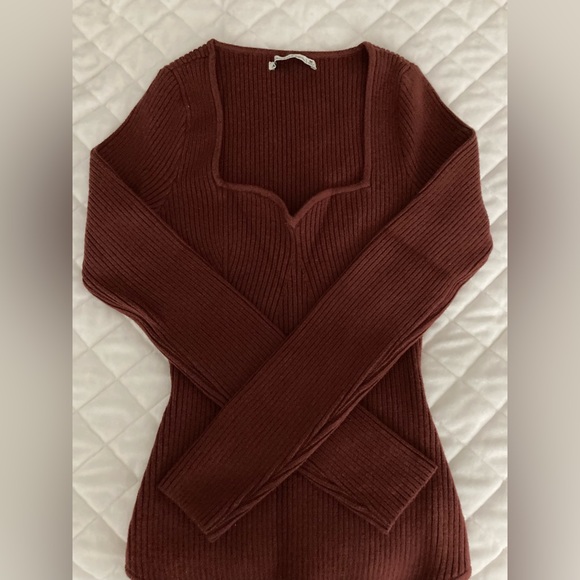 🆕 NWOT, Abercrombie & Fitch Long-Sleeve Ribbed Sweetheart Neck Bodysuit, Size M - Picture 6 of 6